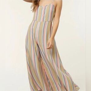 O’Neill romper Large, Striped, Wide Leg Jumpsuit Halter, Boho, Cottagecore